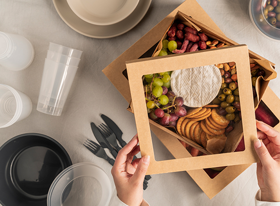 Range of reusable plates and glasses used for catering